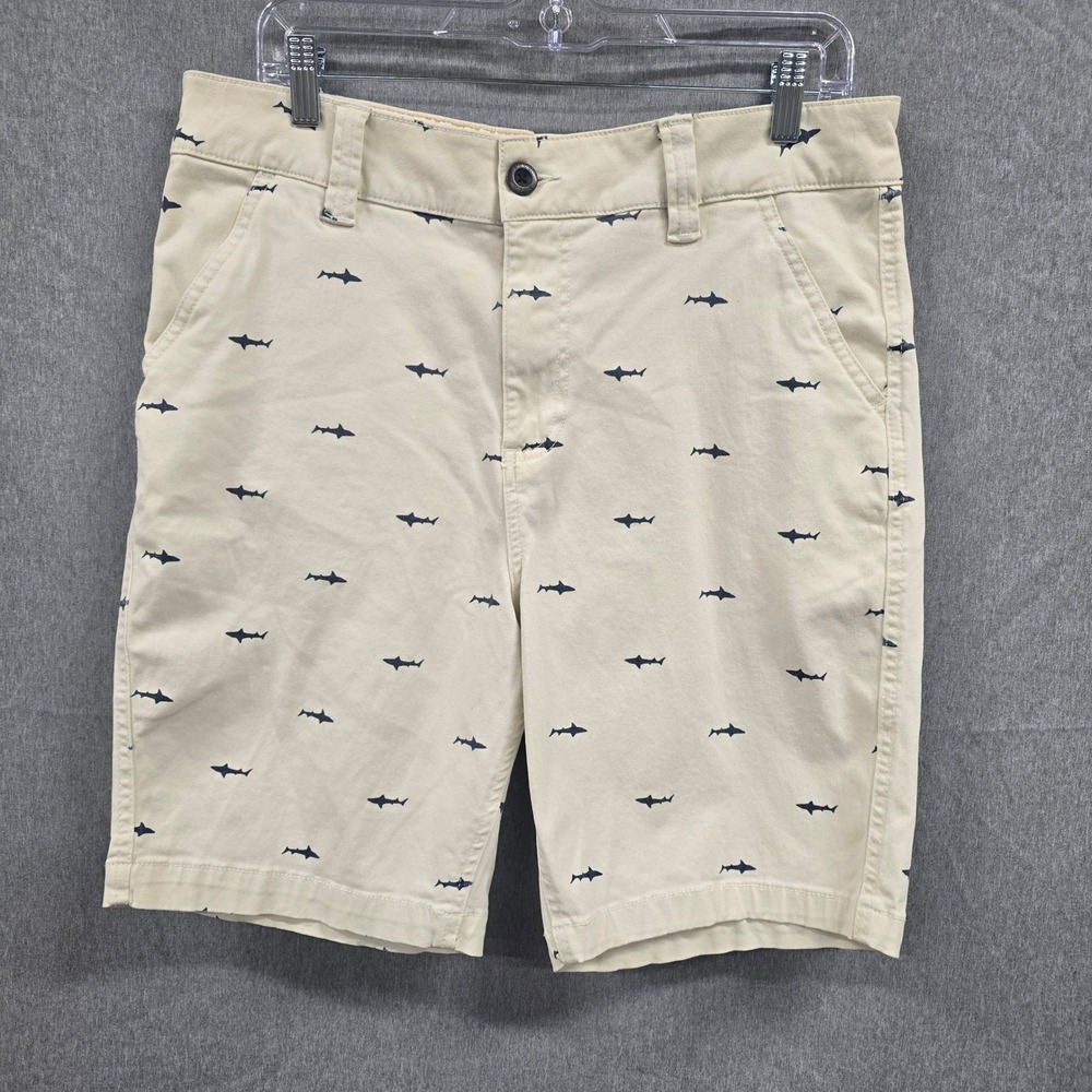 Shark Print Chino Shorts Roebuck & Co Cream Embroidered Size 34 Stretch Mens